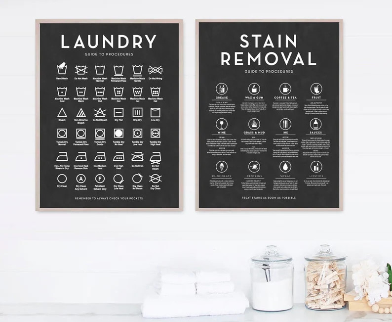 Set of 2 Laundry Symbols Guide and Stain Removal Laundry Wall - Etsy | Etsy (US)