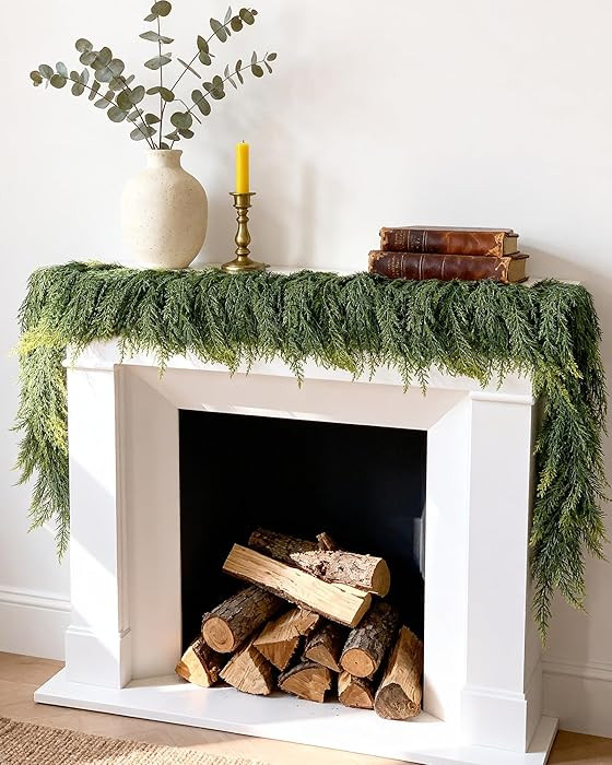 18FT (2 * 9FT) Fluffy Cedar Garland - Extra Long Real Touch Artificial Garland, Full & Soft Faux ... | Amazon (US)