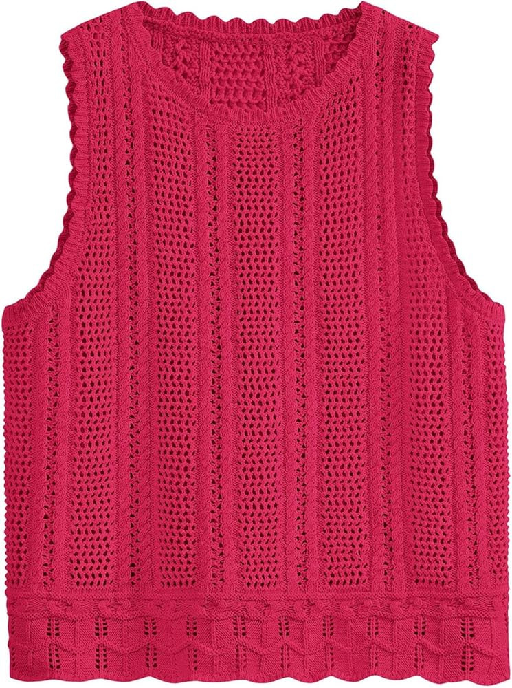 KIRUNDO Beach Vacation Clothes for Women Spring Summer Crochet Sweater Vest Tank Tops Cover Ups R... | Amazon (US)