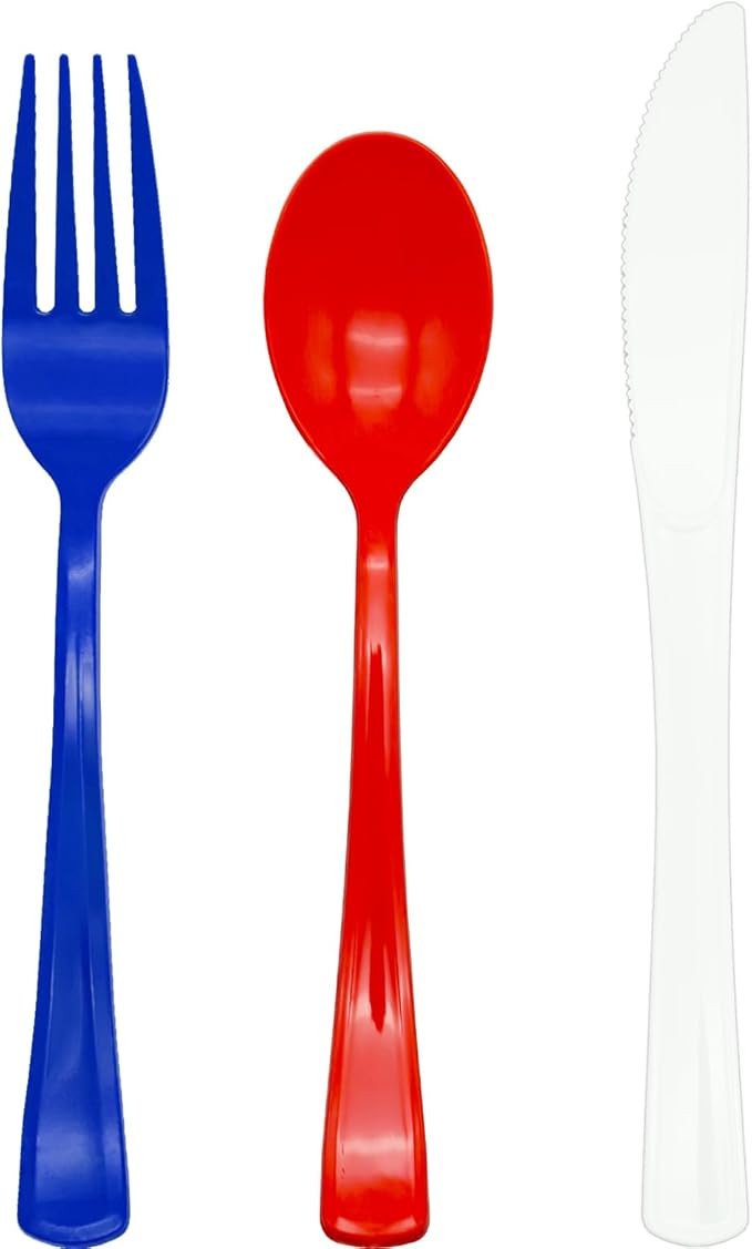 150Pcs 4th of july Plastic Silverware, Red White and Blue Silverware Set Includes 50 Red Spoons, ... | Amazon (US)