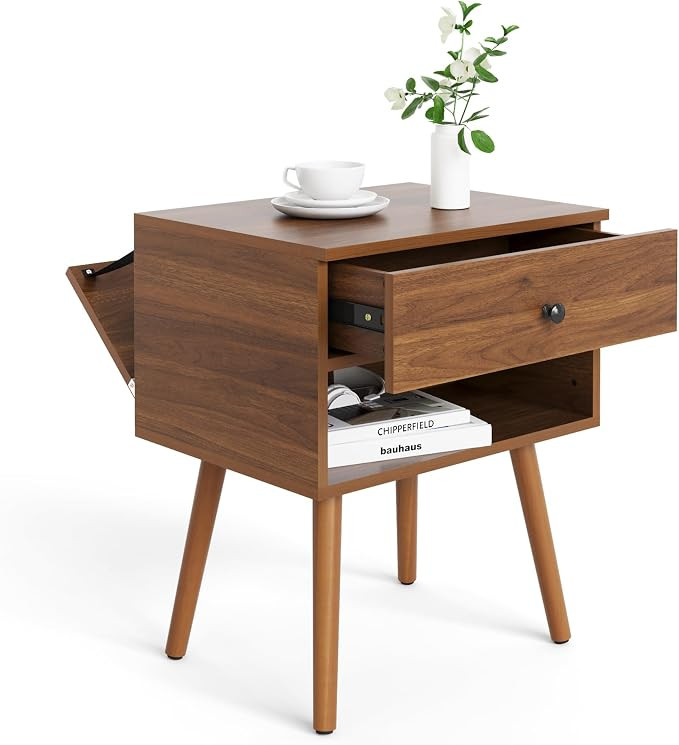 Hidden Compartment Nightstands, Mid Century Modern Concealment Furniture, Bedside Table with Wood... | Amazon (US)