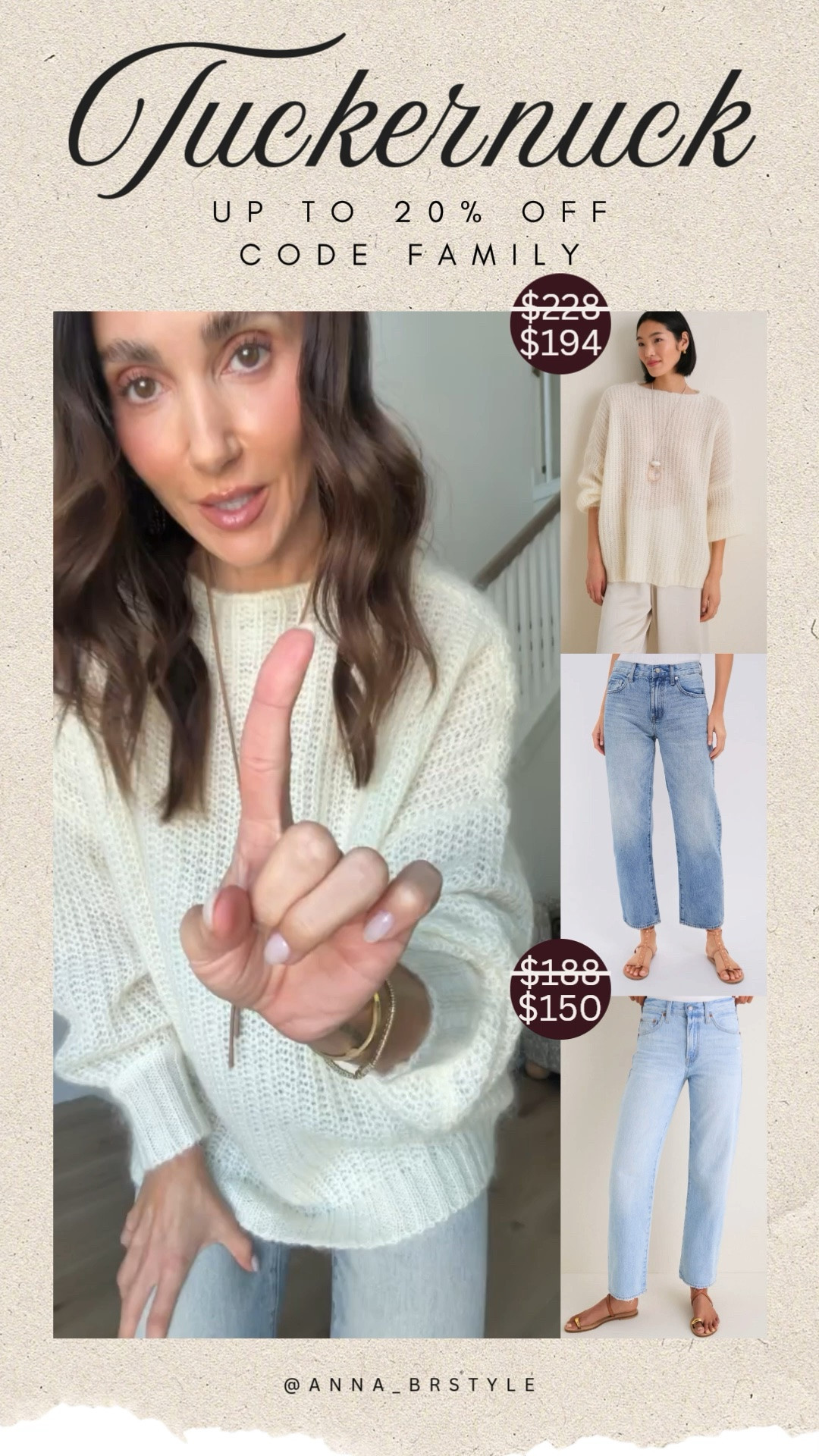 Tuckernuck up to 20% off code FAMILY. My fave jeans are on sale in two washes: bowie and dolce vita vintage.