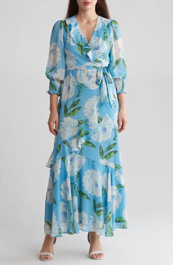 Floral Long Sleeve Faux Wrap Maxi Dress | Nordstrom Rack