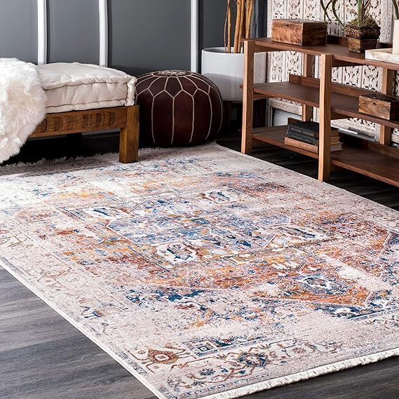 nuLOOM Ethel Medallion Fringe Area Rug, 10' x 13', Ivory | Amazon (US)
