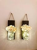 Mason Jar Wall Sconce Set of 2 Rustic Wall Decor, Mason Jar Sconces, Wood Lighted Sconce Set, Wood W | Amazon (US)