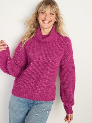 Heathered Shaker-Stitch Turtleneck Sweater for Women | Old Navy (US)