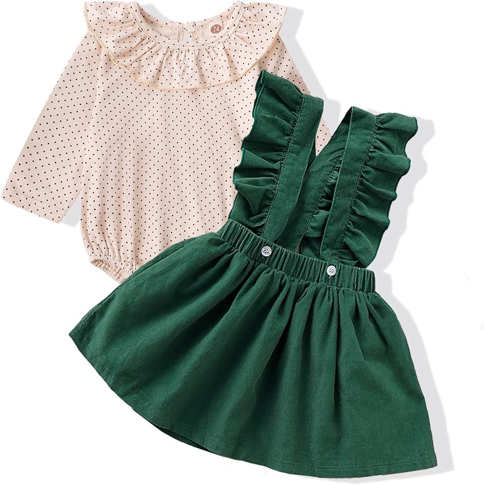Amazon.com: 6-12 Months Toddler Girl Fall Winter Clothes Baby Girl Polka Dot Top and Skirt Set Ru... | Amazon (US)