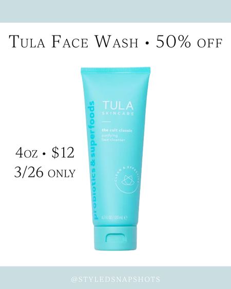 Tula face wash 50% off - 3/26 only 

#Skincare

#LTKbeauty #LTKunder50 #LTKsalealert