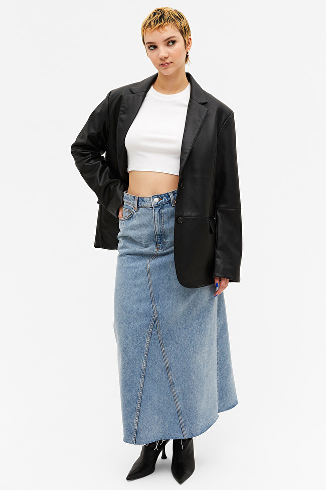 Black faux leather blazer | Monki