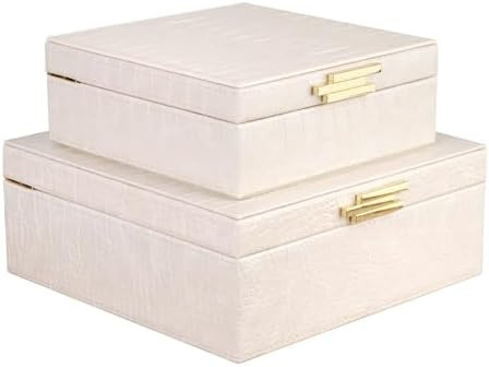 HofferRuffer Square Decorative Boxes, Set of 2 Nesting Storage Memory Keepsake Boxes with Lids, S... | Amazon (US)