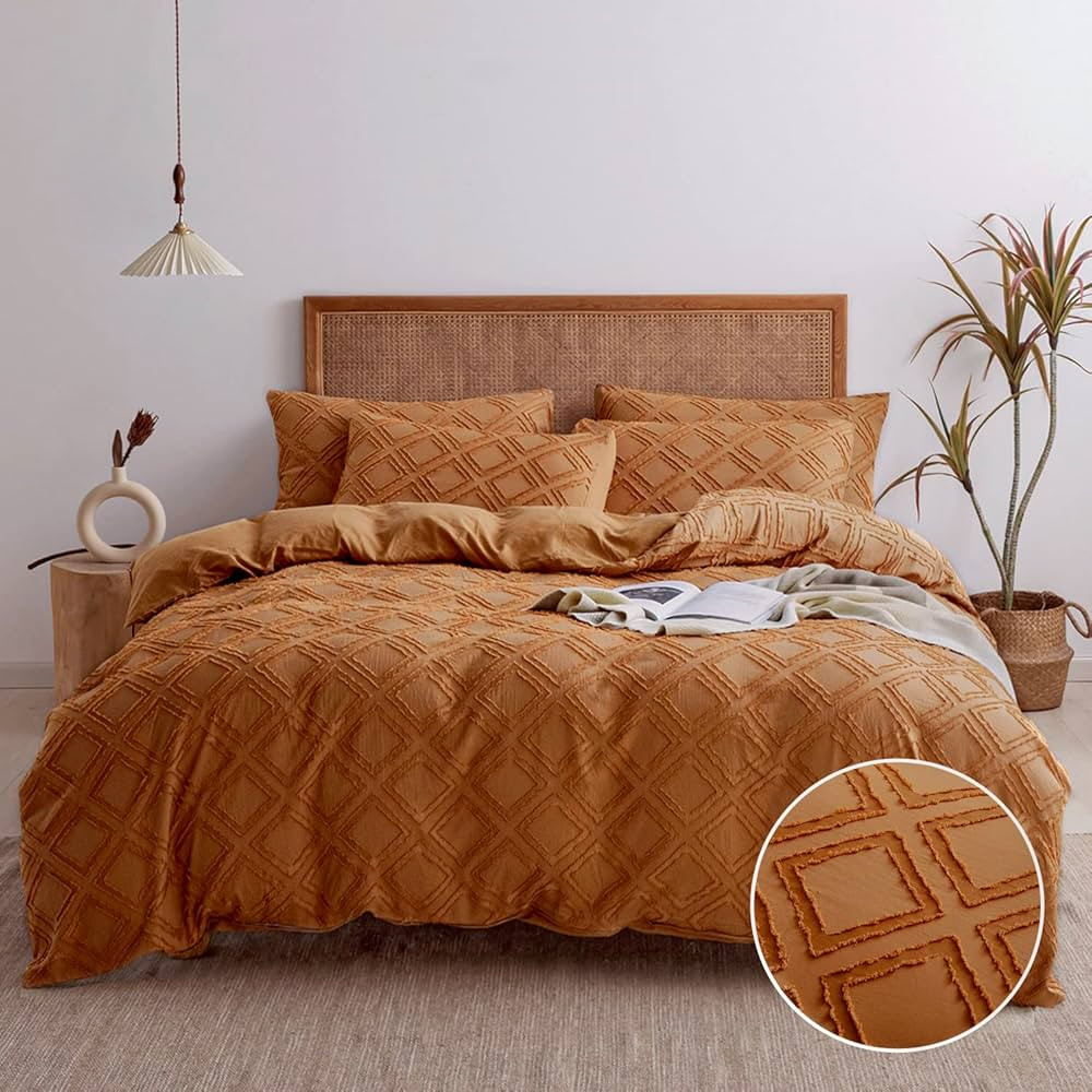 JELLYMONI Duvet Cover King, Rust Microfiber Tufted Duvet Cover Set, Boho Textured Duvet Cover Jac... | Amazon (US)