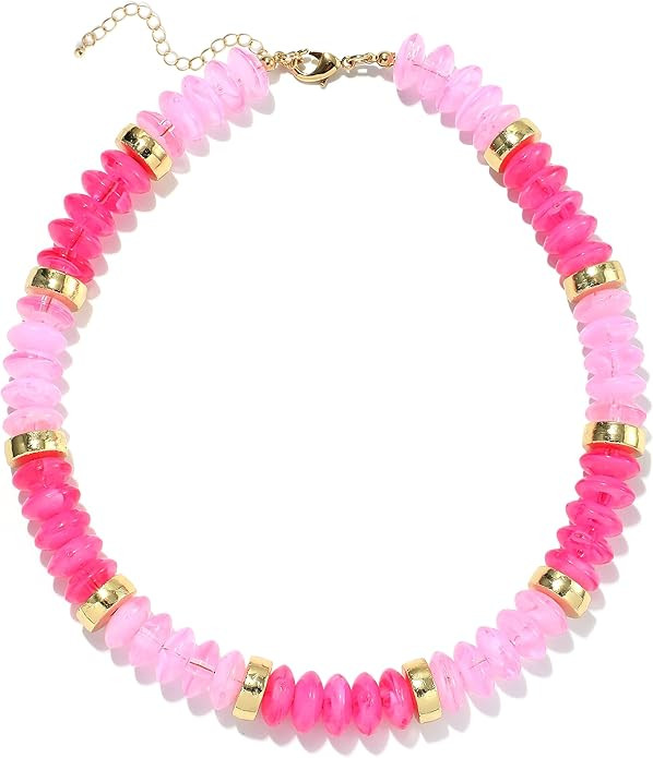 RISHEGAE Chunky Beaded Necklace for Women Boho Resin Beaded Choker Necklace Adjustable Surfer Bea... | Amazon (US)