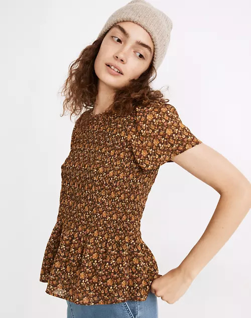 (Re)sourced Georgette Lucie Flutter-Sleeve Smocked Peplum Top in Orchard Floral | Madewell