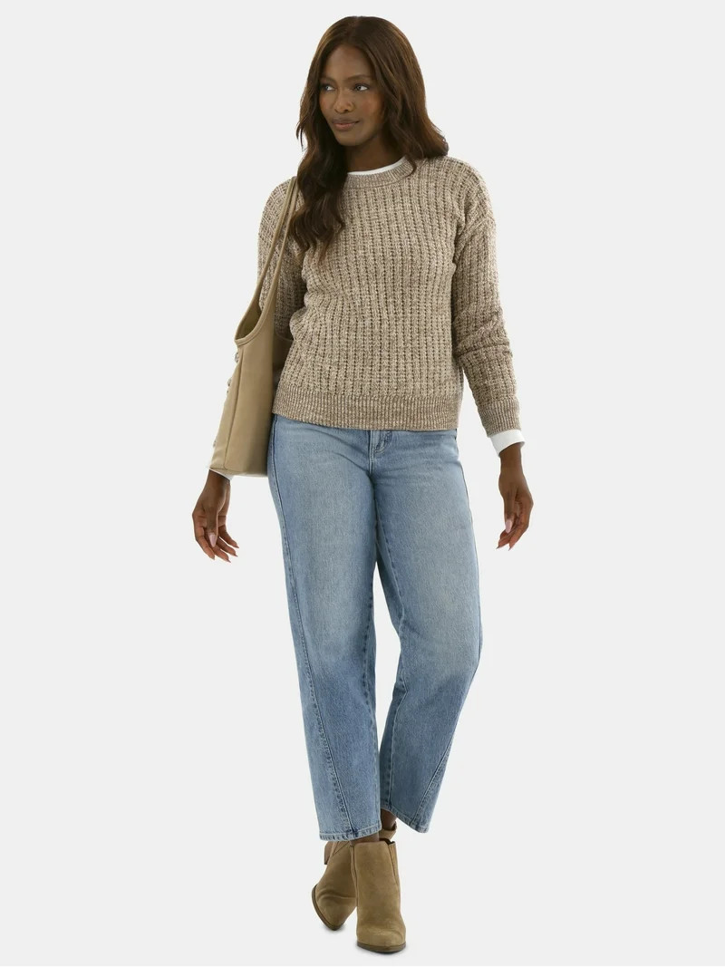 Time and Tru Women's Long Sleeve Crewneck Texture Stitch Pullover Sweater,Sizes,XS-XXXL - Walmart... | Walmart (US)