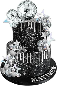 Disco Ball Cake Topper Mirror Balls Cake Decorations with Silver Stars Cake Topper for 70s 80s Di... | Amazon (US)