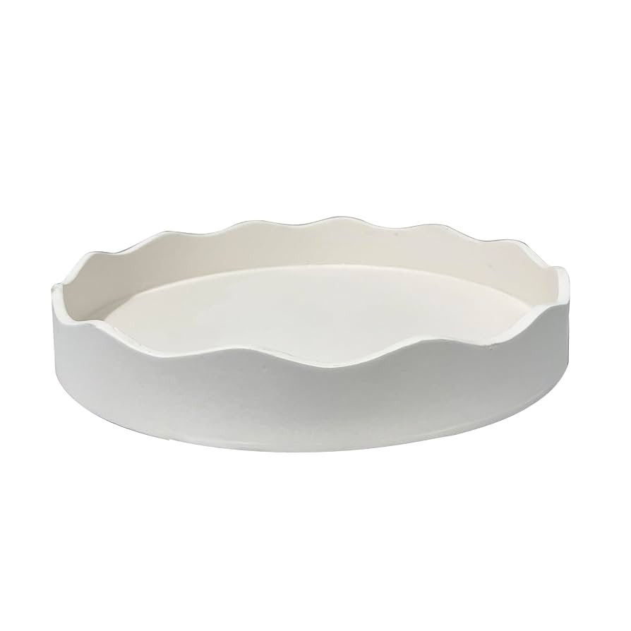 Round Wooden Scalloped Tray, Ottoman Wooden Serving Tray, Rustic Home Decor ，Coffee Table, Bed,... | Amazon (US)