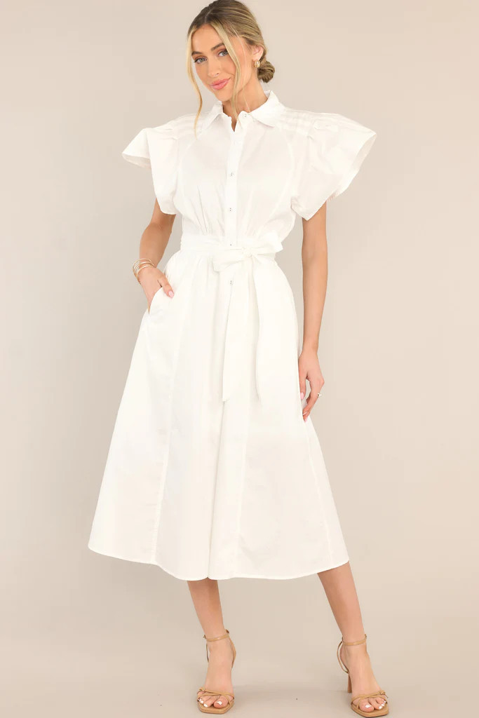 I Just Know White Cotton Button Front Midi Dress | Red Dress