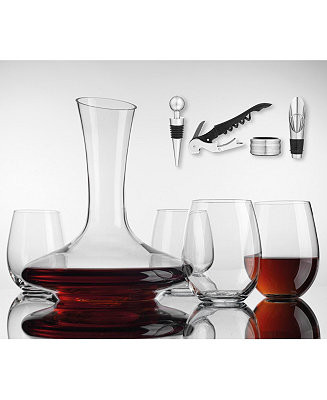 Godinger Wine Carafe Set with 4 Stemless Glasses, a Stopper, Pourer, Corkscrew, and Collar & Revi... | Macys (US)