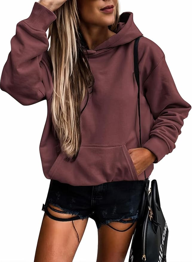 SHEWIN Women's Casual Hoodies Long Sleeve Solid Lightweight Pullover Tops Loose Sweatshirt with P... | Amazon (US)