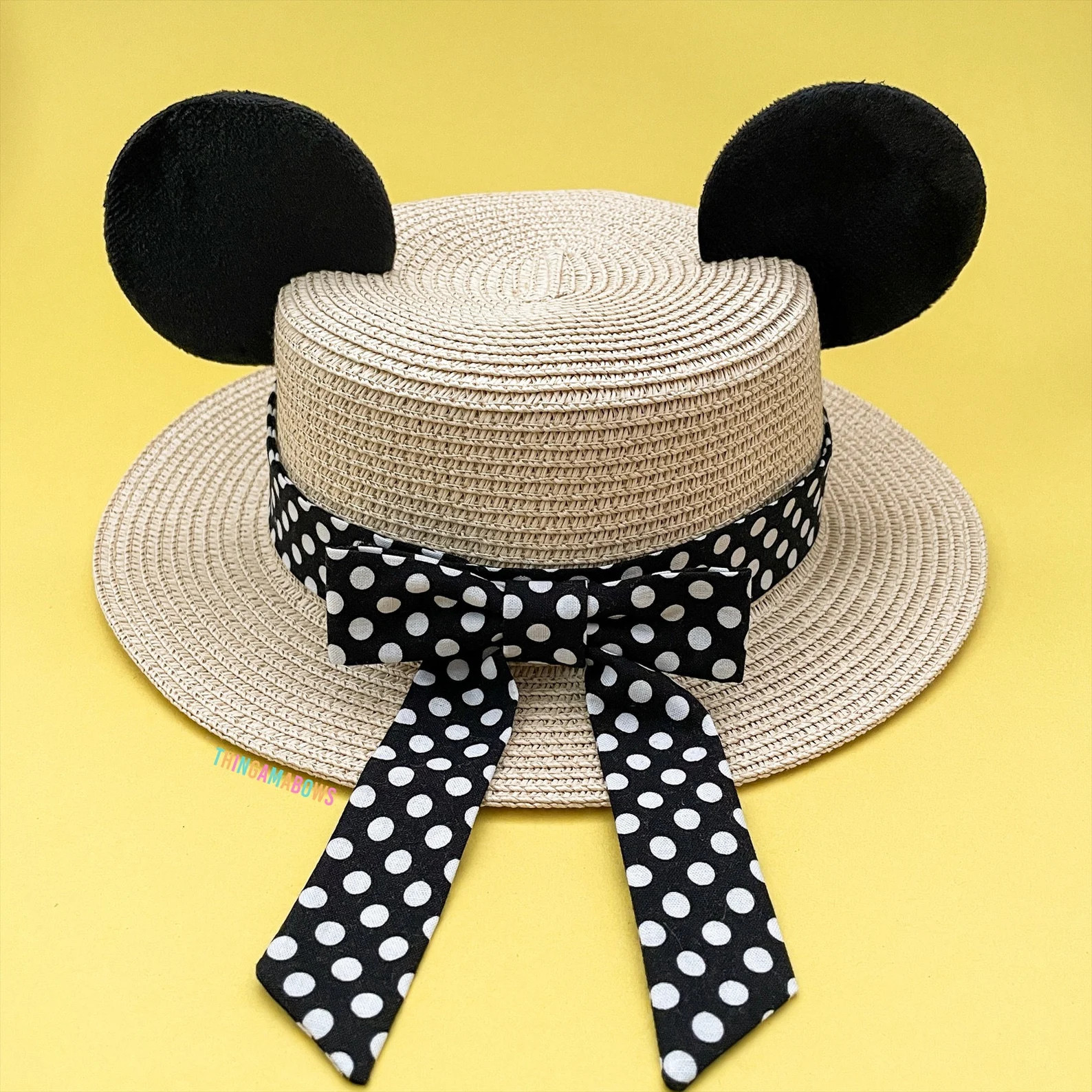 Mickey Ear Straw Hat | Mickey Ear Boater Hat | Mickey Ear Hat With Interchangeable Swappable Bow ... | Etsy (Global)
