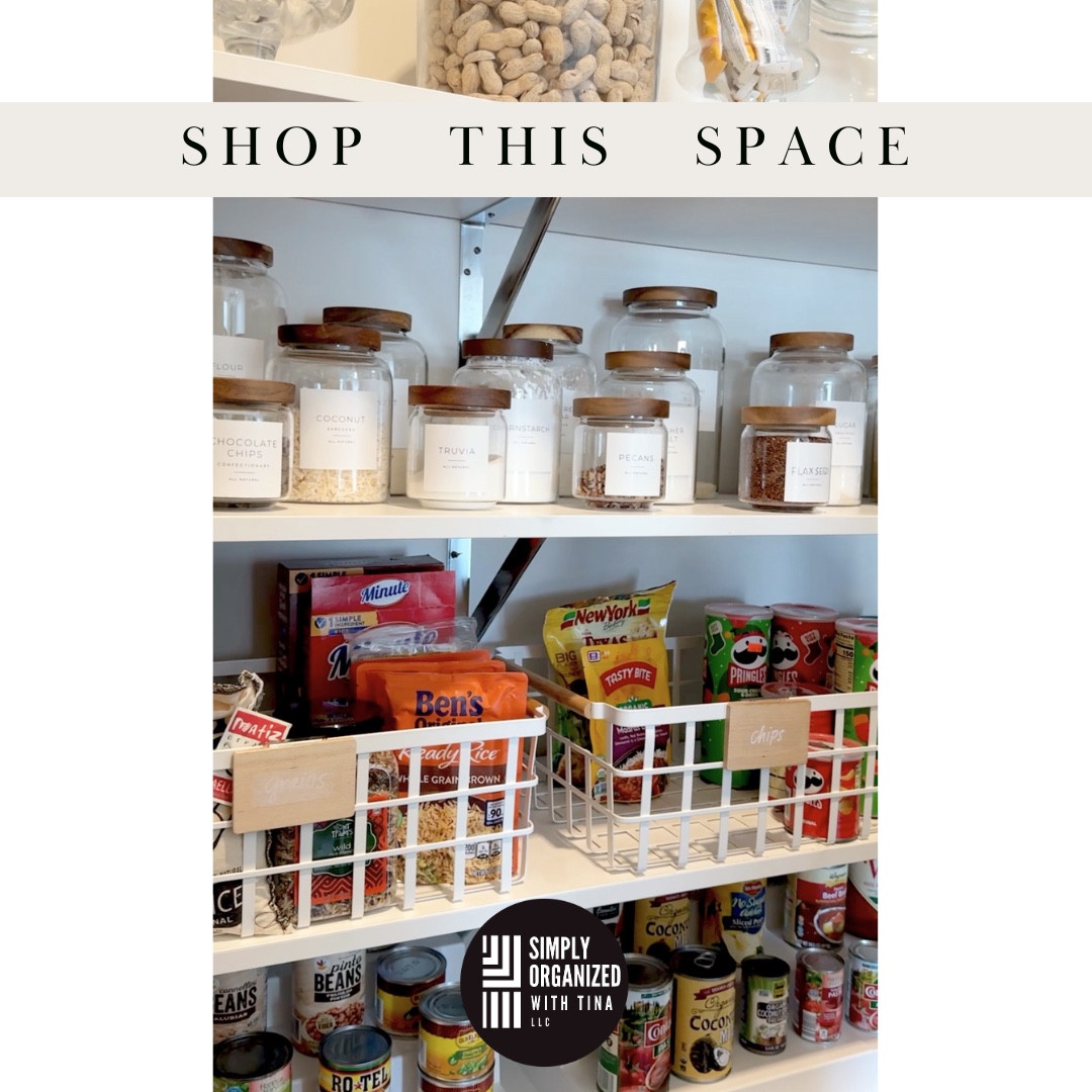 White, glass, and wood lead to such a high-end pantry look. 

Re-create this look in your own home by shopping these items today ❤️