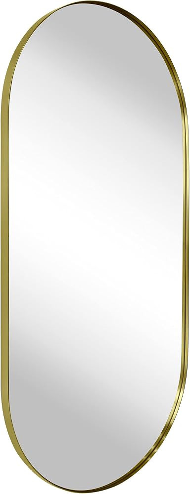 TEHOME Brushed Gold Oval Bathroom Mirror 20x40'' Pill Shaped Oblong Vanity Mirror Metal Framed Ca... | Amazon (US)