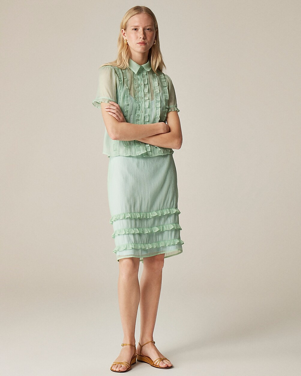Crinkled ruffle-trim slip skirt | J. Crew US