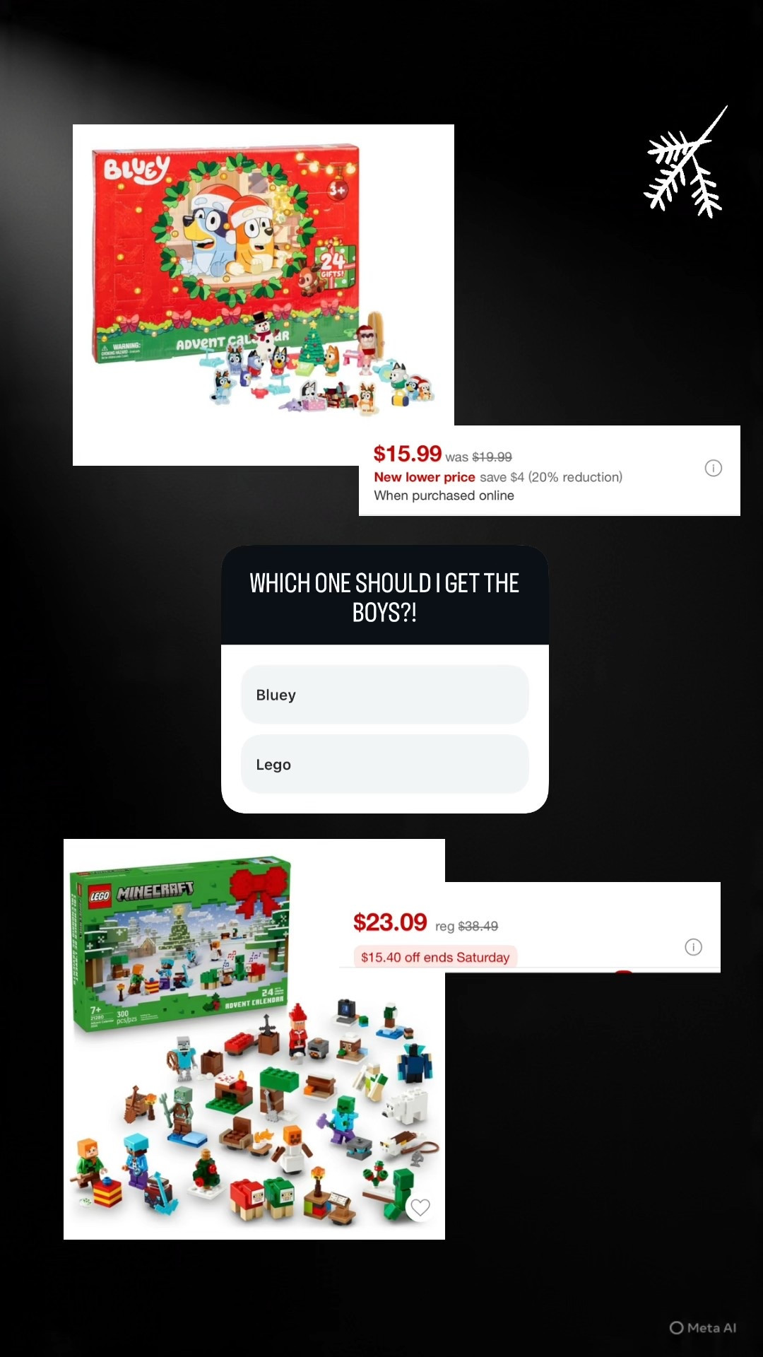 Advent calendars for the kids are ✅ and these two are a hit every year.
💙 Bluey Advent Calendar – 24 surprises for little hands, perfect for preschoolers.
💚 LEGO Minecraft Advent Calendar – 300 pieces of pure fun (and peace + quiet for parents 😅).

Both are at Target right now — and the LEGO one’s on sale!

Search on LTK: Bluey Advent Calendar, LEGO Minecraft Advent Calendar, kids advent calendars, Target advent calendar, holiday gifts for boys, Christmas countdown toys

#LTKHoliday #LTKGiftGuide #LTKKids #AdventCalendar #TargetFinds #HolidayGifts #MomLife #BlueyToys #MinecraftKids #LTKSaleFinds


#LTKFamily #LTKGiftGuide #LTKKids