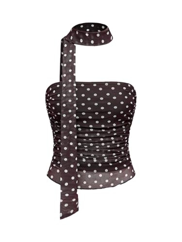 Milumia Women's Polka Dots Mesh Tube Tops Y2k Strapless Bandeau Top with Scarf | Amazon (US)