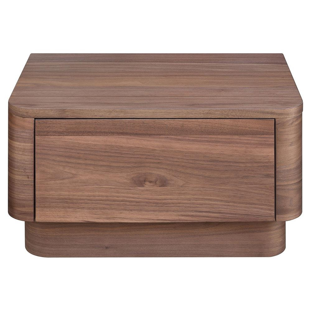 Rex Coastal Beach Brown Walnut Wood 1 Drawer Nightstand | Kathy Kuo Home