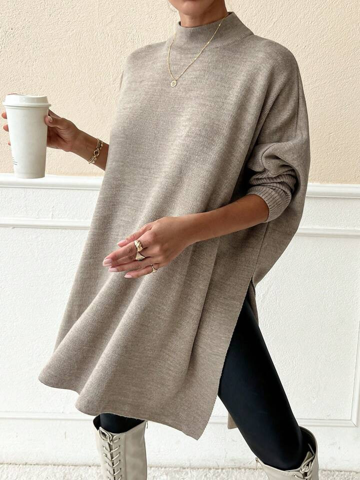 SHEIN Women Solid Color Mock Neck Half Sleeve Oversize Pullover | SHEIN