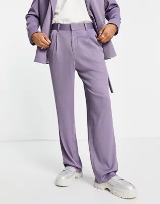 ASOS DESIGN wide leg plisse suit pants in lavender | ASOS (Global)