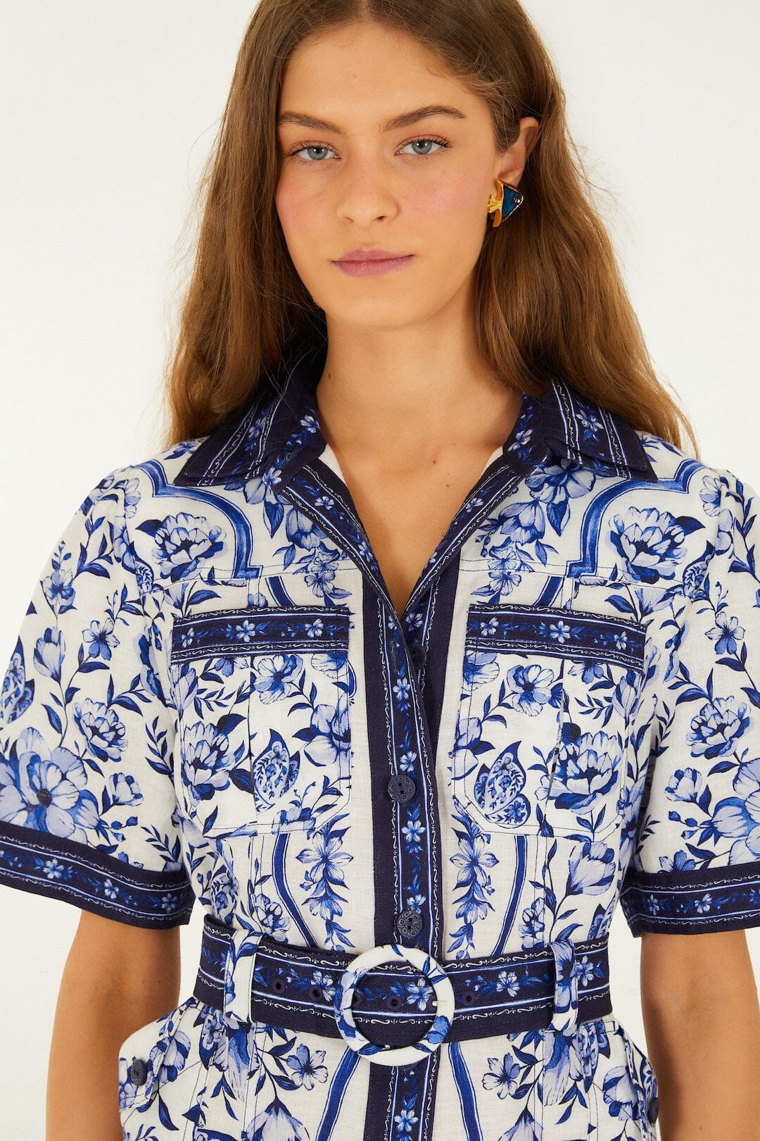 Off-White Porcelain Garden Euroflax Premium Linen Mini Dress | FARM Rio | FarmRio (US)