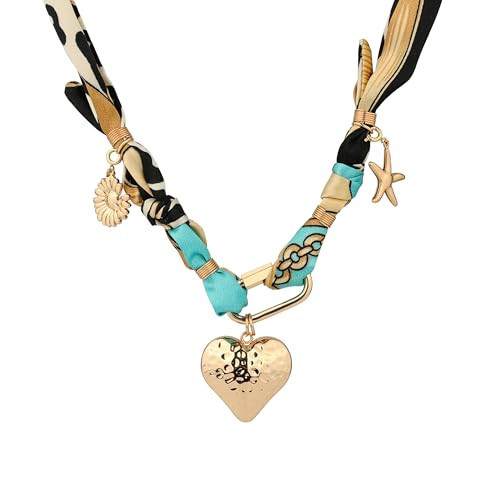 Bandana Necklace for Women - Gold Dainty Charm Necklace with Heart, Starfish, Flower Pendants, Carabiner Lock - Boho Beach Vintage Scarf Necklaces, Trendy Jewelry Gift | Amazon (US)