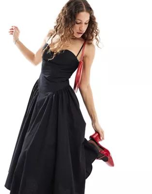 Extro & Vert strappy midaxi corset dress in black | ASOS (Global)