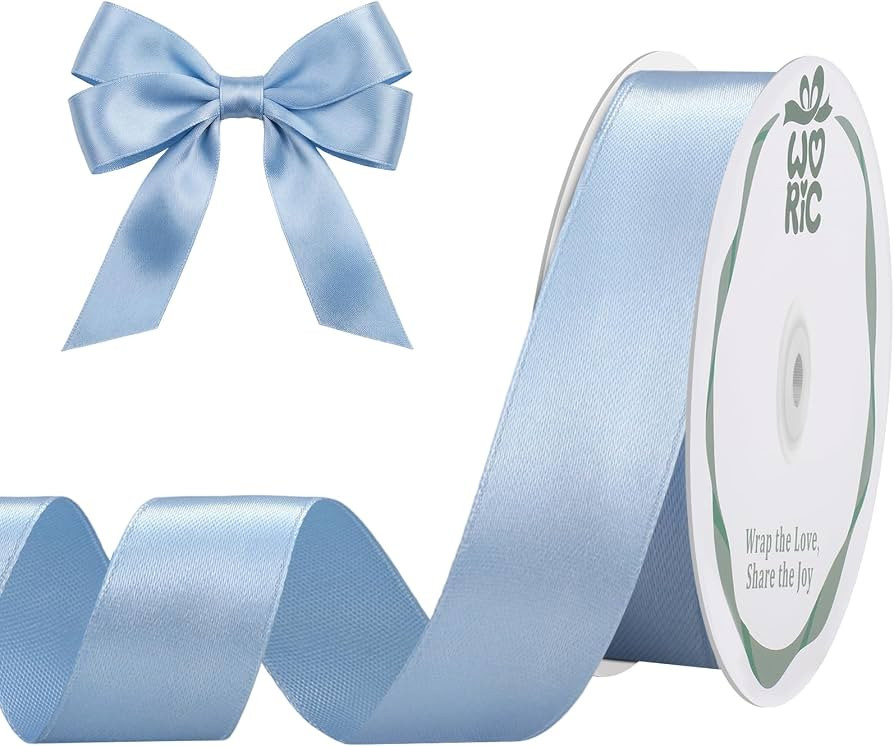 woric Dusty Blue Satin Ribbon 1 Inch 50 Yards Light Baby Blue Ribbon     Gift Wrapping Bows Holid... | Amazon (US)