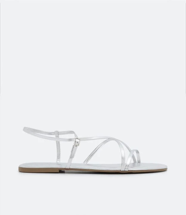 Sandália Rasteira com Tiras Finas e Bico Redondo Prata | Renner (BR)