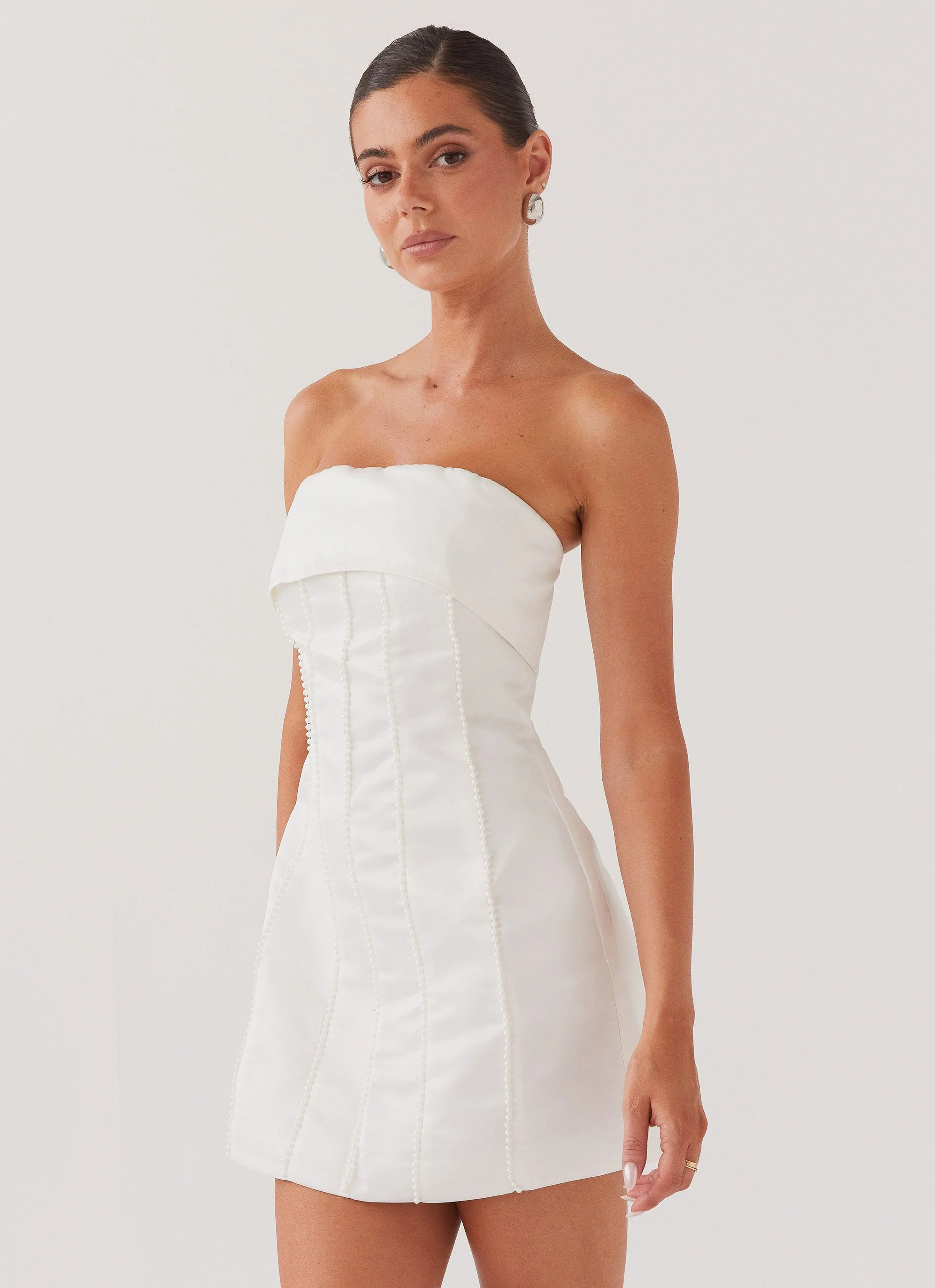 Bombshell Tube Mini Dress - White Pearl | Peppermayo (Global)