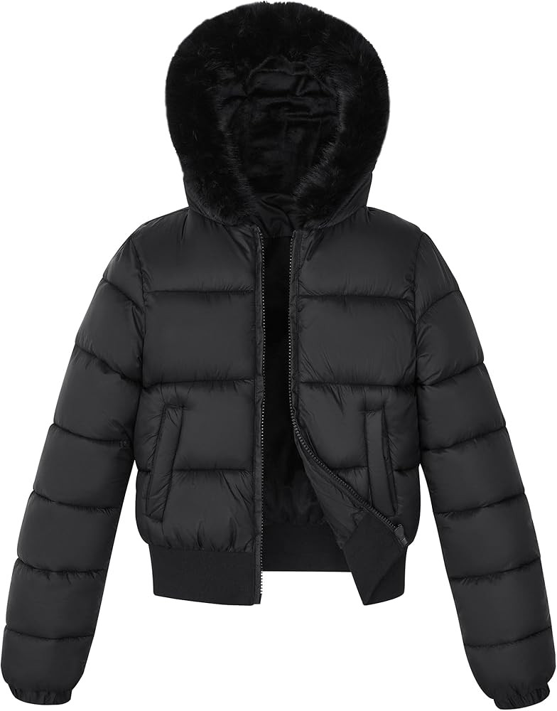 solomate Womens Winter Hooded Cropped Puffer Coats Long Sleeve Fleece Lined Jackets Quilted Short... | Amazon (US)