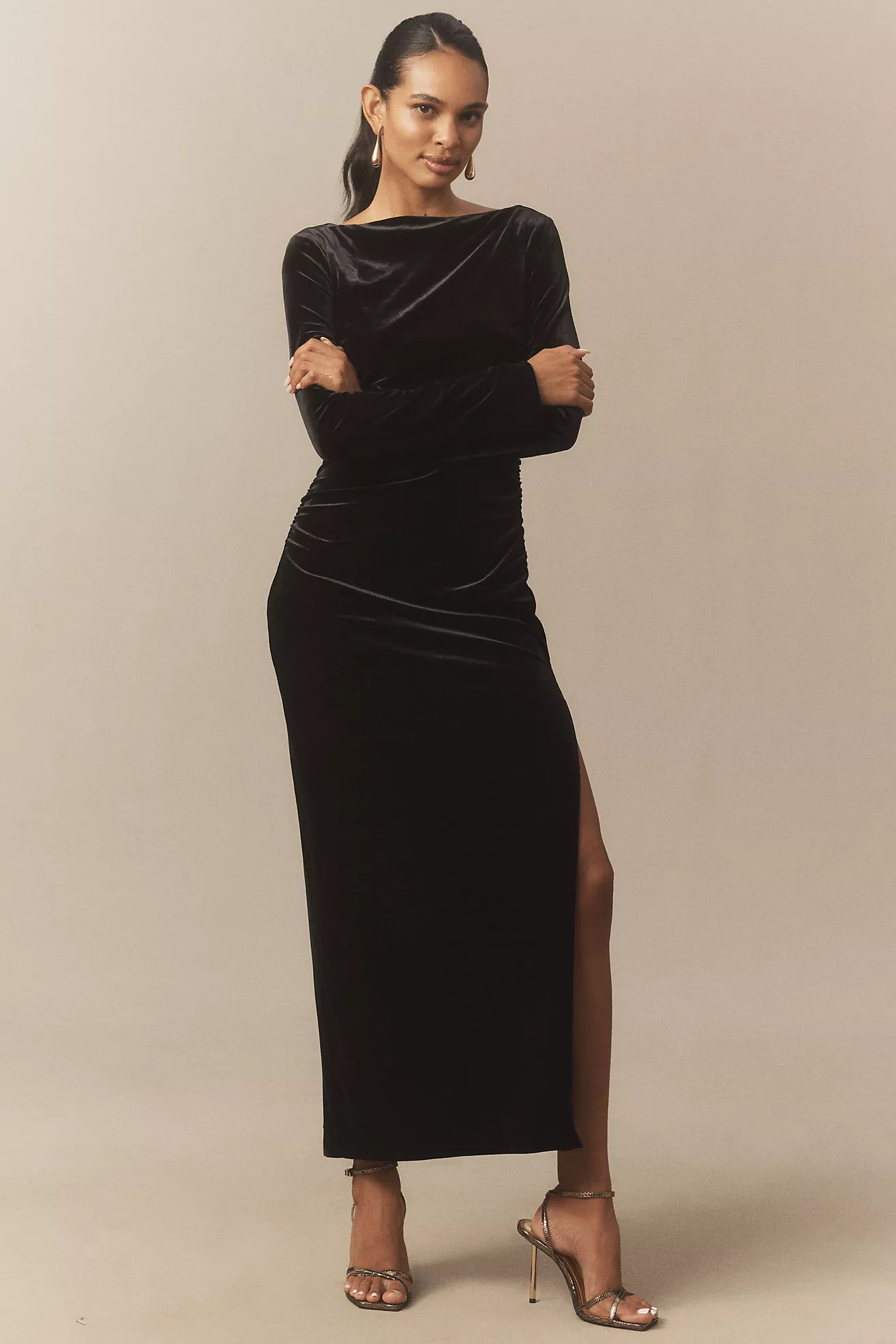 BHLDN Eloise Boat Neck Stretch Velvet Maxi Dress | Anthropologie (US)