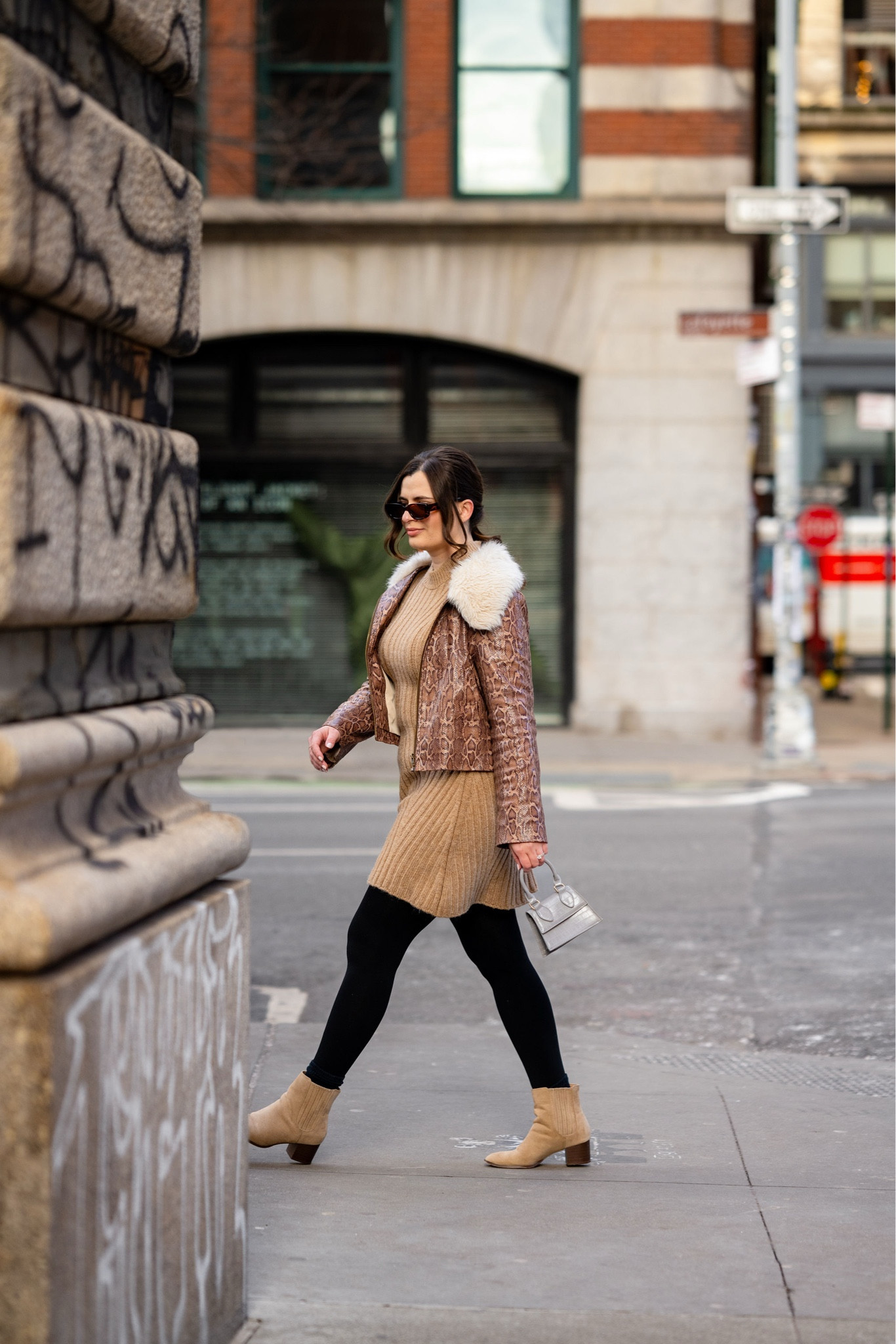 Another look of mine from New York fashion week! I rented this jacket online but I linked some similar ones. The camel colored sweater dress and suede boots added warmth to the look  

#LTKFindsUnder100 #LTKStyleTip #LTKFindsUnder50