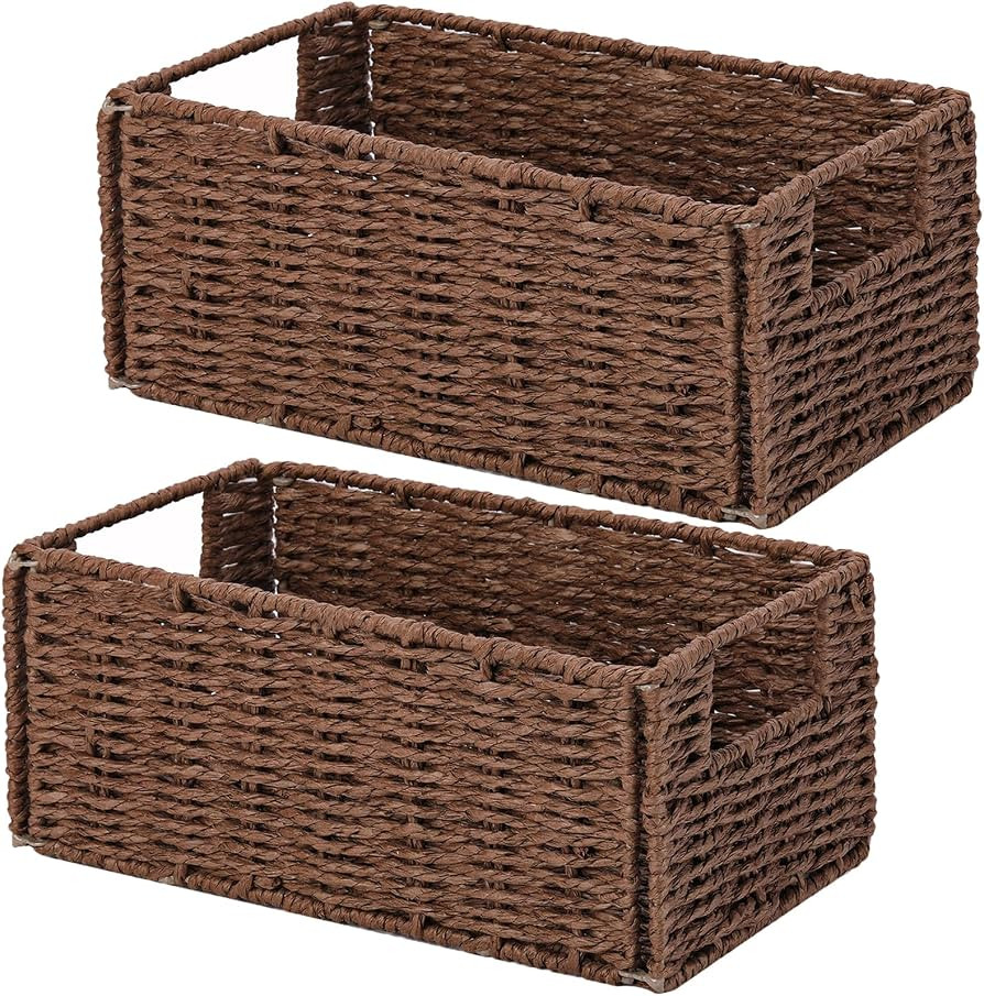 Vagusicc Wicker Storage Basket, Set of 2 Hand-Woven Paper Rope Wicker Basket, Small Storage Baske... | Amazon (US)