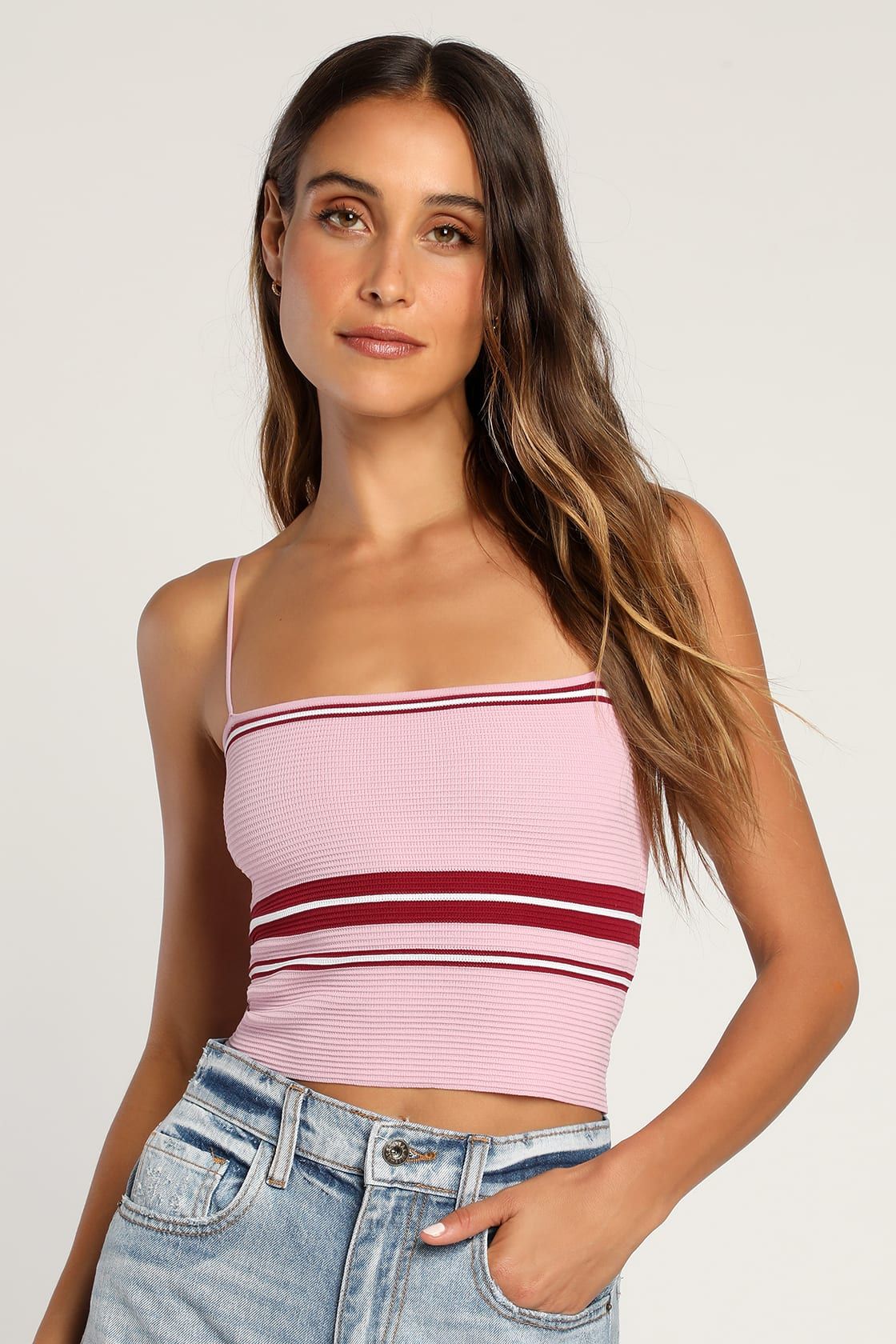 Lenore Mauve Pink Striped Ribbed Crop Top | Lulus (US)