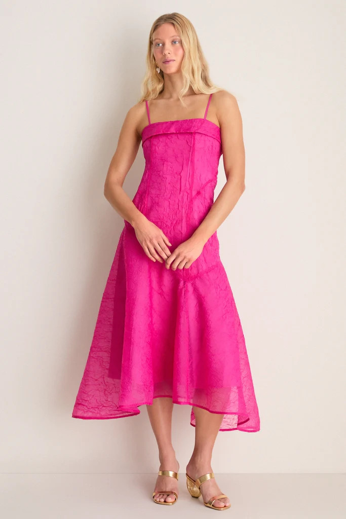 Raspberry Rose Shibori Organza Long Asymmetric Dress | Tuckernuck (US)