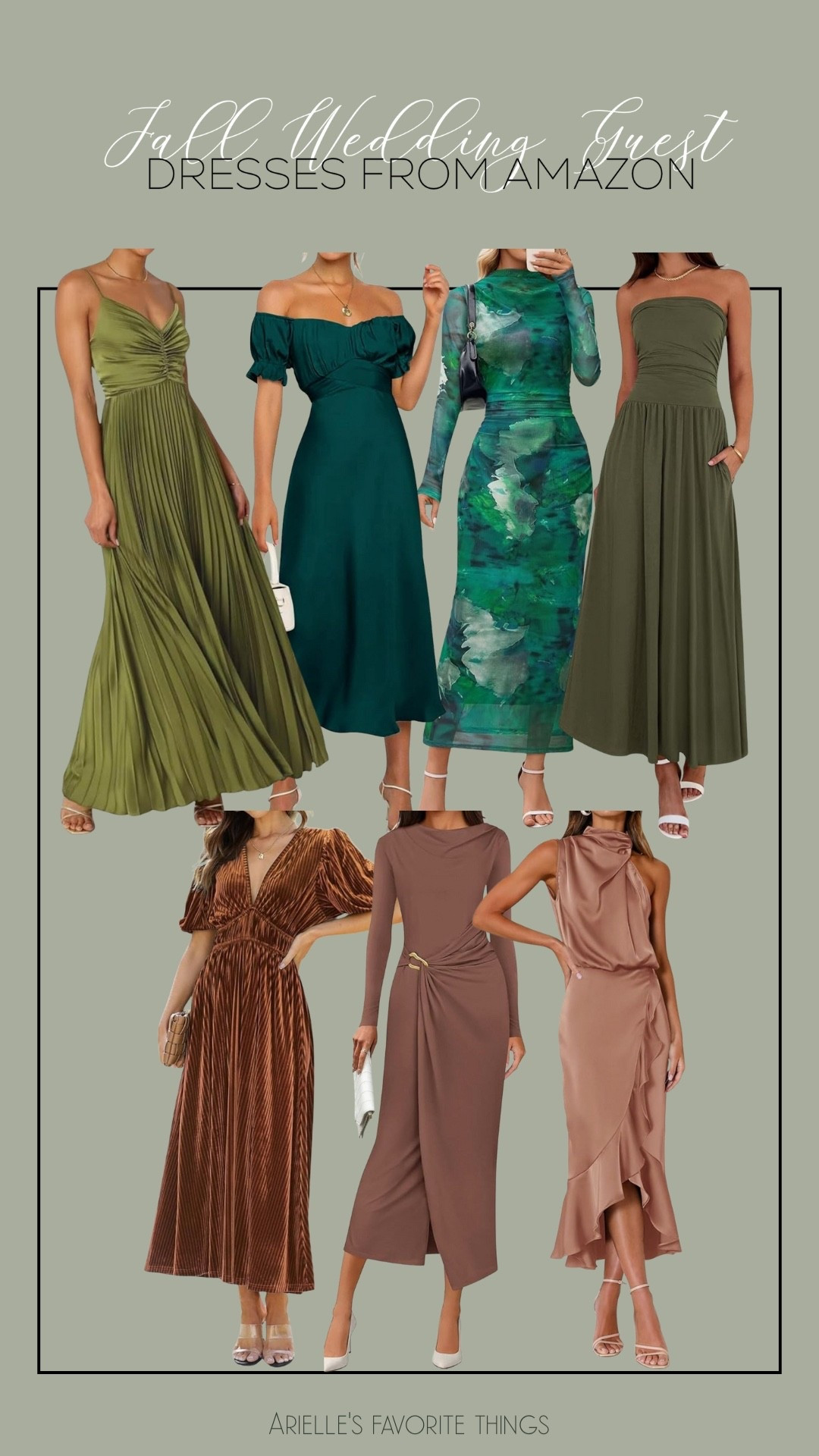As the air turns crisp and the leaves shift to amber, fall weddings call for dresses that echo autumn’s cozy elegance. This season, I’m absolutely loving deep greens, moss tones, and rich chocolatey browns for guest attire — they feel organic, flattering, and perfectly in tune with the season. Think dresses in olive or forest green, styles in brown and caramel tones, or deep floral prints. Pair with warm metallic accessories (bronze, aged gold) and a neutral wrap or shawl to stay comfortable through the evening. These earthy tones let you blend with the fall palette while still standing out in the best way.

#LTKFindsUnder100 #LTKSeasonal #LTKStyleTip