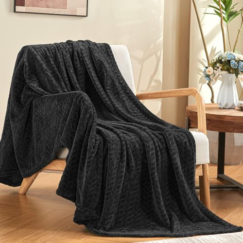inhand Black Fleece Queen Blanket for Bed, Super Soft Flannel Cozy Blankets for Adults, Lightweight Leaves Pattern Fuzzy Blanket for Office,Travel, Warm Plush Blankets for All Season, 90x90 Inches | Amazon (US)