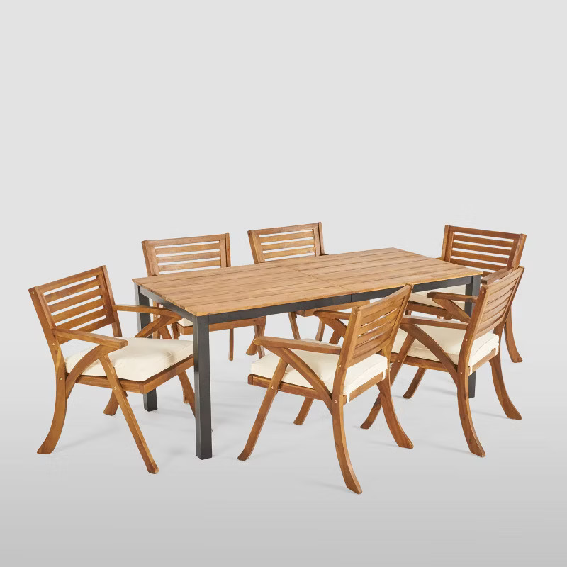 7pc Concord Acacia Wood Patio Dining Set Teak - Christopher Knight Home: Weather-Resistant, 6-Sea... | Target