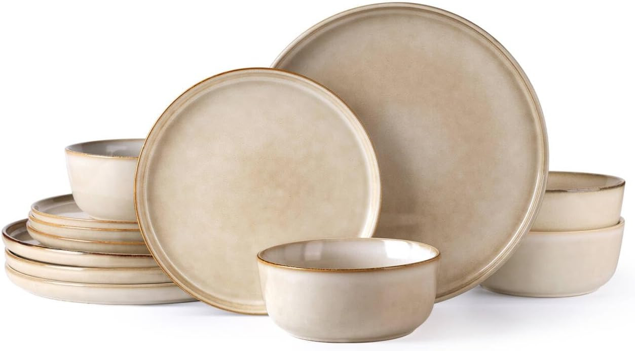 AmorArc Stoneware Dinnerware Sets,Round Reactive Glaze Plates and Bowls Set,Highly Scratch Resist... | Amazon (US)