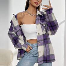 Plaid Print Drop Shoulder Flap Pocket Shirt | SHEIN