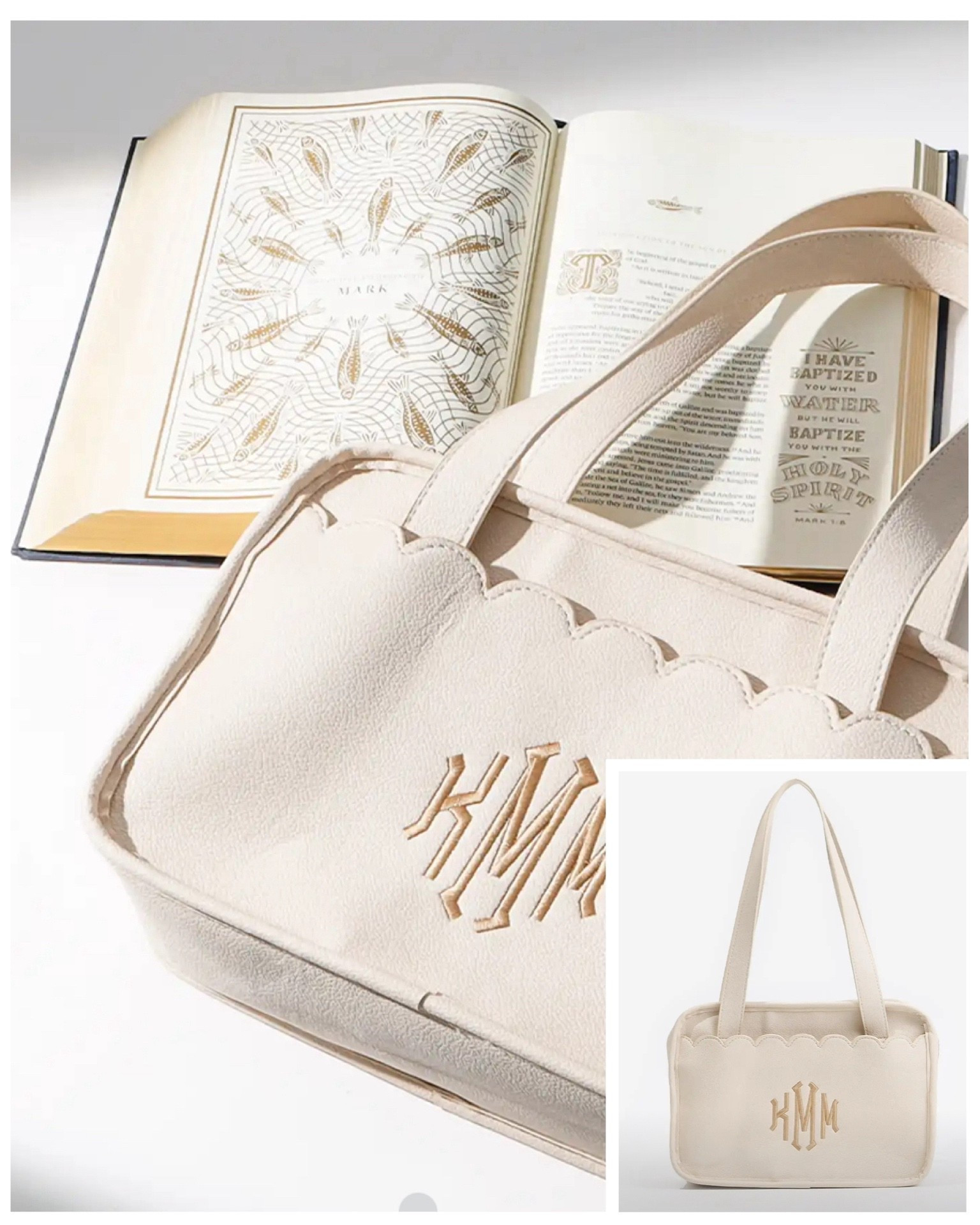 
Monogrammed Bible Tote Bag 🤍 Perfect Faith Gift Idea

⸻



Such a beautiful and practical little Bible tote — the scalloped edge and soft bone color make it feel so feminine and timeless 🤍 You can fully customize it with your monogram and pick your thread color (I did the classic tan!). It fits most standard Bibles and has a full zip top, plus interior and exterior pockets to keep notes, pens, devotionals, and sermon sheets organized. Made of faux leather with a brushed polyester lining, and it ships in just a few days. A great gift idea for Christmas, baptisms, confirmations, Mother’s Day, Bible study girls, or for yourself.

: personalized Bible carrier bag, monogrammed Bible tote, faith gifts for women, Christian gifts, Bible study accessories, daily devotional bag, scalloped neutral tote, Marleylilly monogram bag, customizable Bible cover purse, church essentials bag 🤍✨

#LTKGiftGuide #LTKCyberWeek #LTKHome